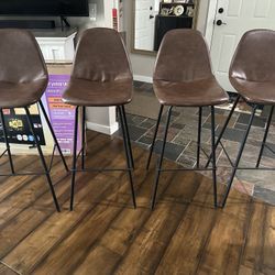 4 Bar Height Chairs - Faux Leather Dark Brown
