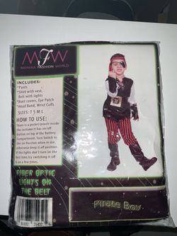 Pirate Costume W/Light Up Belt, Eye Patch, Wrist Cuffs, Boot Covers Boys Kids