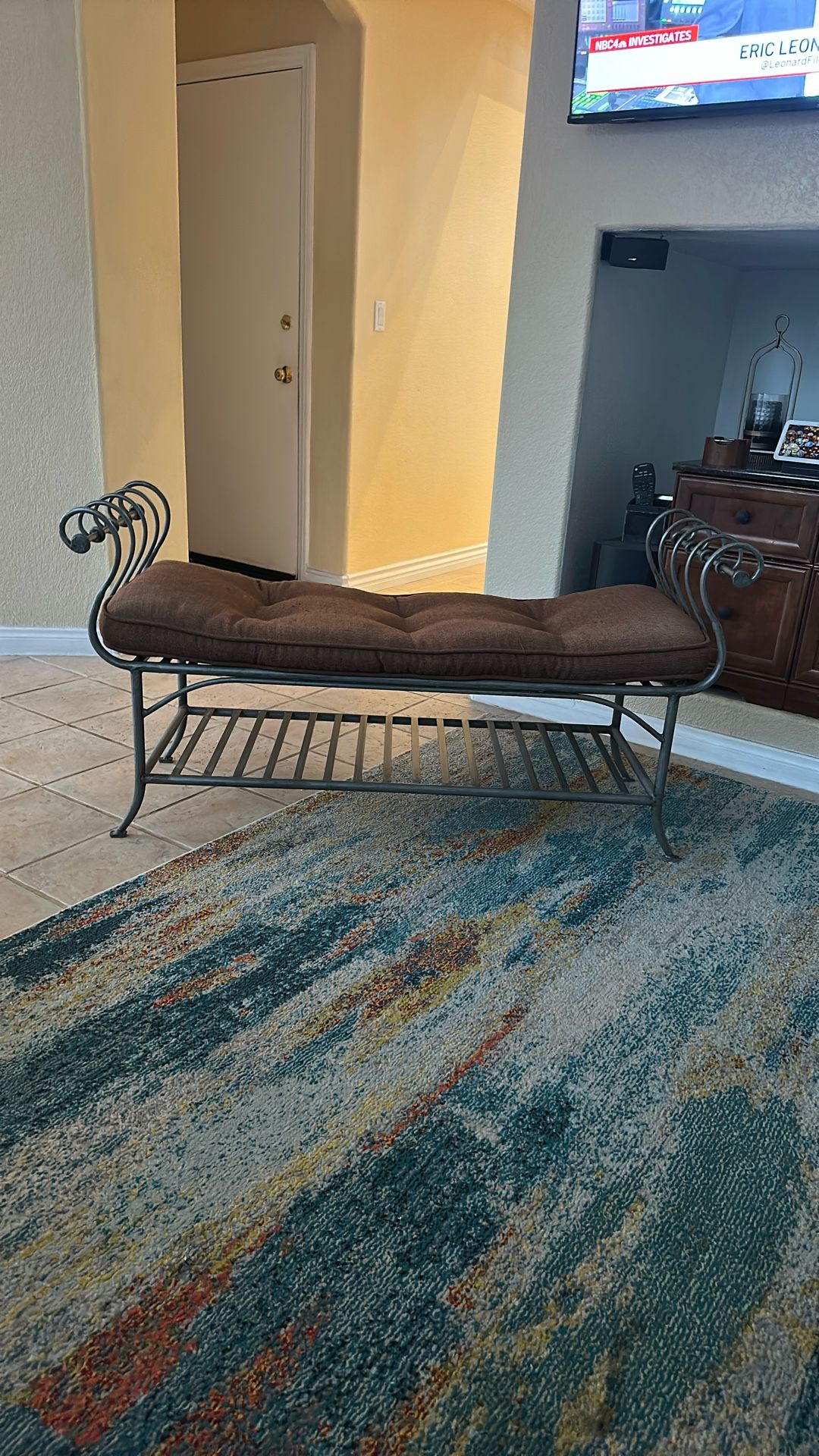 Rough iron side bench for bedroom with cushion around