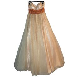 Demetrios Evening Wedding Prom Quinceañera Dress Coral Pink Beaded Strapless Size 8