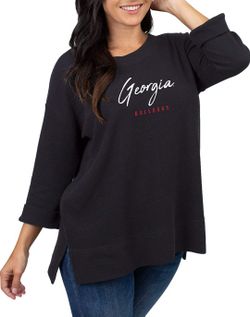 NCAA Georgia Bulldogs Womens Waffle Boat Neck Top, BLACK, Small