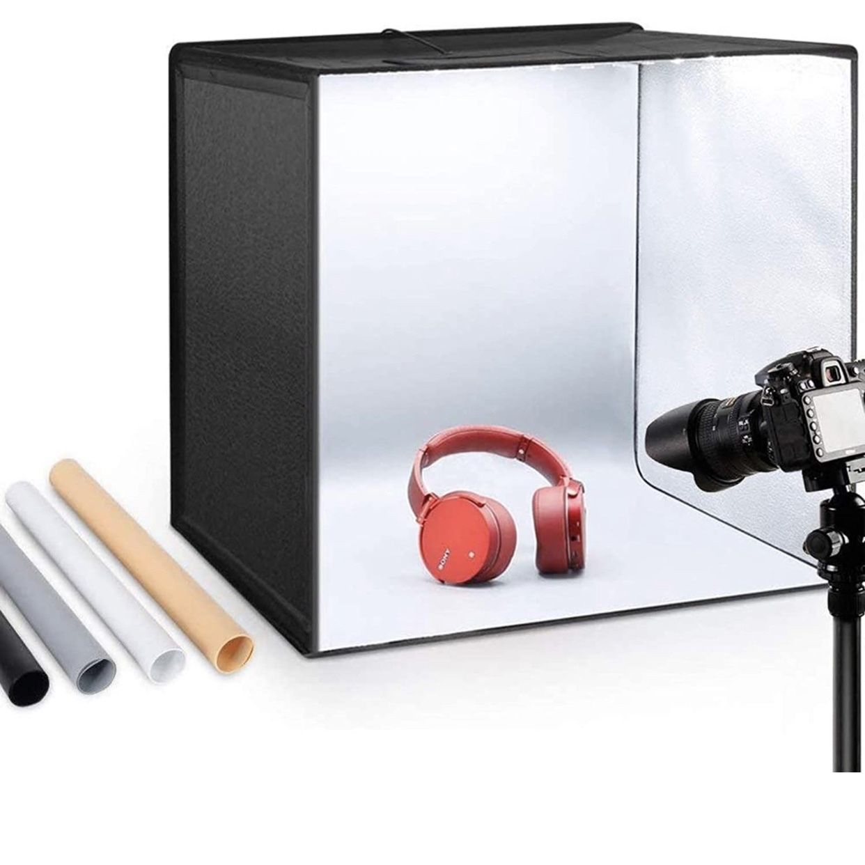 Photo Studio Light Box 20"/50cm Adjustable Brightness Portable Folding Hook & Loop Professional Booth Table Top Photography Lighting Kit 120 Led Light