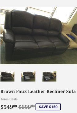 Brown Faux Leather Recliner Sofa
