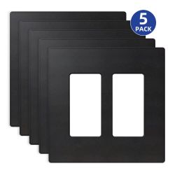 2-Gang Midsize Screwless Decorator/Rocker Wall Plate, Black (5-Pack)