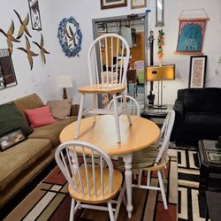 5-Piece Natural and White Dining Set (Country/Farmhouse Style) w/Dual Dropleaf