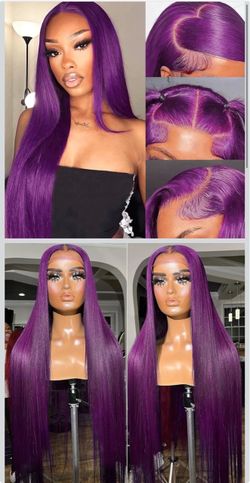 🔥Brand new  🔥 26inch 13x4 Lace Frontal Wigs Human Hair Straight Deep Purple Wig Human Hair Pre Plucked with Baby Hair for Women  JT7-27