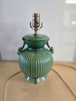MCM Green Glazed Ceramic Urn Lamp – Works!
