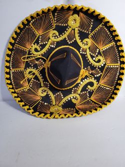Black and Gold Embroidered Mariachi Sombrero 24"