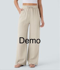 Halara High Waisted Drawstring Pocket Wide Leg Casual Linen-Feel Pants (XL; Regular)