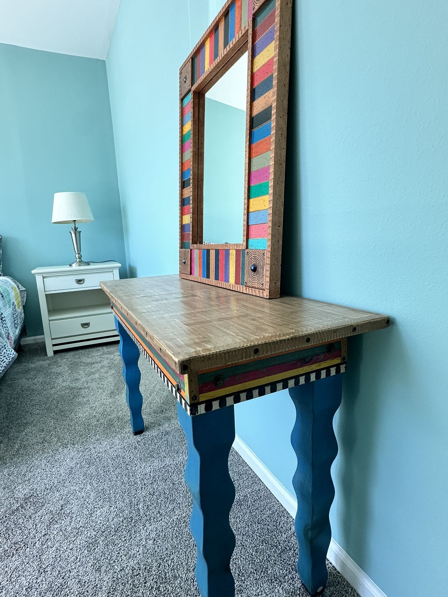 Beautiful Designer David Marsh Hand Painted Solid Wood Sofa Table And Mirror 