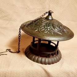 Antique Cast Iron Japanese Bird Feeder, Candle Holder, or Garden Lantern 