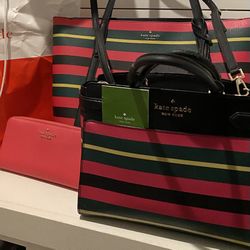 Kate Spade Staci Wrapping Paper Large Tote, Handbag, & Wallet set 