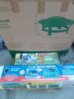Ez up tent, Coleman 4 person tent ,garden treasures fire pit