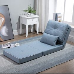 New in box Convertible Flip Chair, Floor Lazy Sofa, Folding Upholstered Couch Bed with Adjustable Backrest, Metal Frame and Pillows for Living Room Be