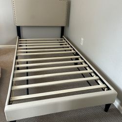 On Hold: Twin Bed Frame - Fabric & Nailheads