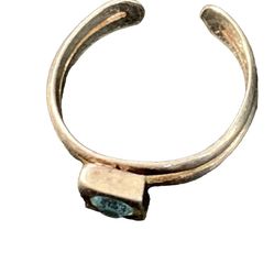 Sterling Silver 925 Ring Blue Topaz Sguare setting w/ Round Stone