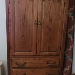 Solid Oak Armoir TV Cabinet With 3 Drawers $295