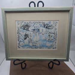 Farmhouse Wall Art Blue White Vintage Print