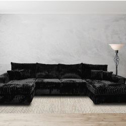 New Black Double Chase Plush Sectional With Free Delivery In DFW
