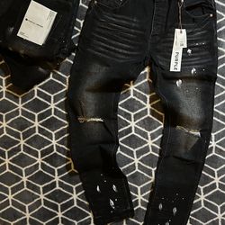 Purple Jeans Black Denim ripped straight fit size 30,36,38