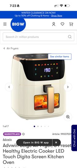 Bluebow Air Fryer Large 7.5QT, 8-in-1 Digital Touchscreen, Visible Cooking Window, 1700W, Cream White