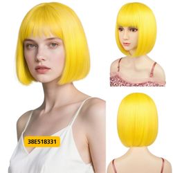 12" Yellow Straight Bob Wig for Women Halloween Party Cosplay #38E518331