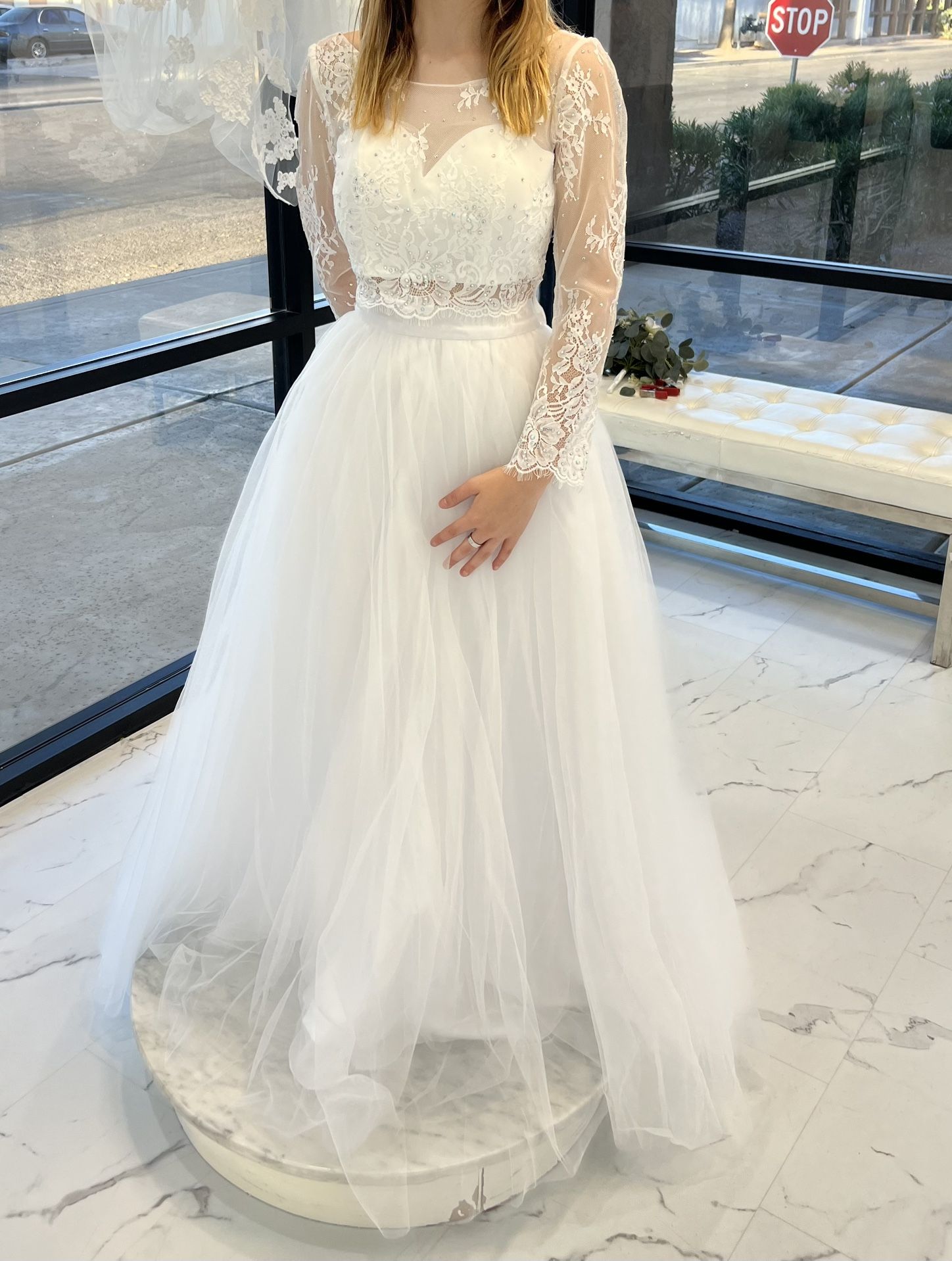 Pure White 2 Piece Gown Long Sleeve