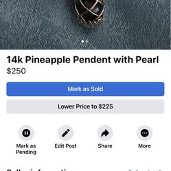 14k Pineapple Pendant With Pearl  $250.00