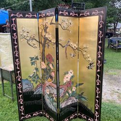 Gorgeous Mid Century Chinese Gilt 4 Panel Screen 