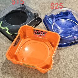 Beyblade x beys, stadiums, and launchers.