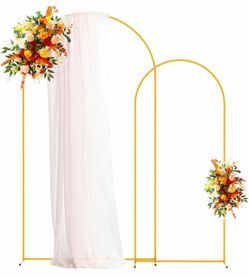 2329G - Putros Arch Backdrop Stand, 7.2ft & 6ft, Metal Wedding Arch Stand, Gold Set of 2 Arched Background Frame, Balloon Arch Stand for Birthday Part