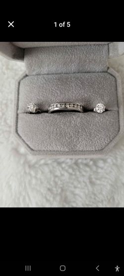 Silver Band W 11 diamonds, and Diamond earrings