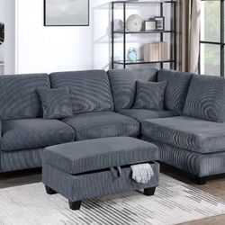 3pcs Sectional Sofa w/storage ottoman & Usb connection