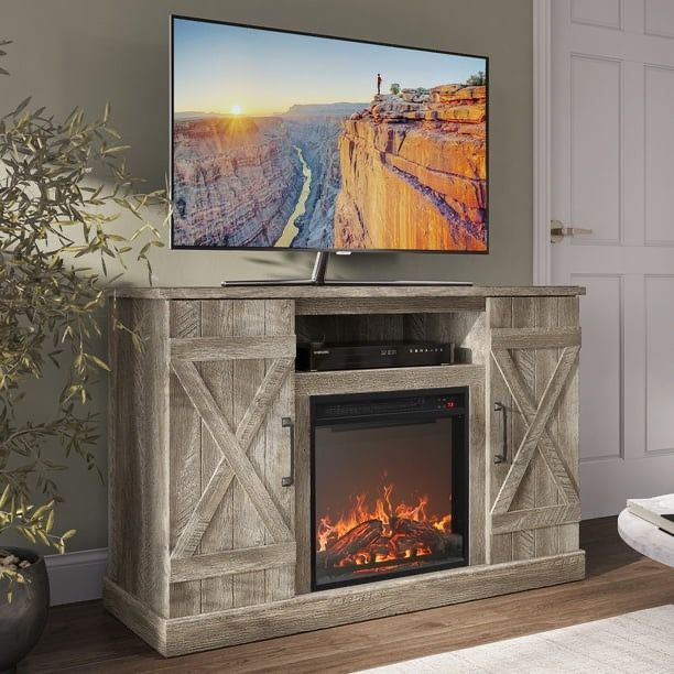 47" Rustic TV Stand Entertainment Center For TVs up to 50" with 18" Fireplace
