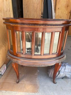 Antique Round Wood Display Cabinet