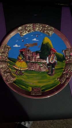 Vintage Peruvian copper and brass decorative wall plate