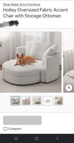 Holley Oversized Fabric Accent Chair w/ Storage Ottoman