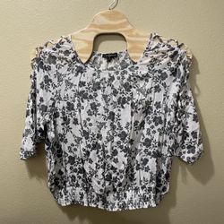 Women’s 3X Fred David Black White Sheer Floral 3/4 Sleeve Blouse Top