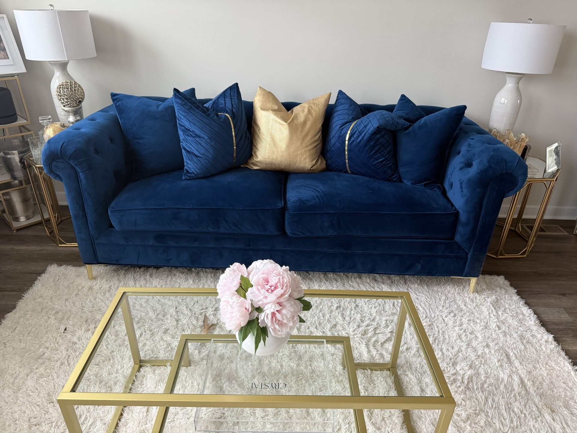 Luxury Designer Sofa + Gold Table Set โ $500 (Cash Only)