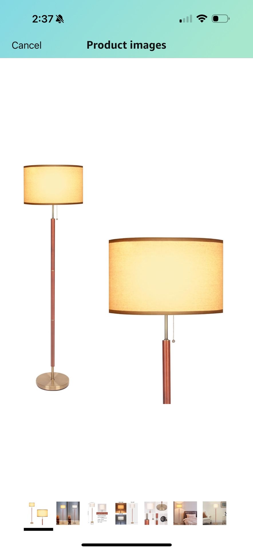 HonoDing Mid-Century Modern Floor Lamp, Walnut Wood Finish, Drum Shade, Living Room Décor (64in, E26 LED)