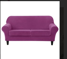 Stretch Velvet sofa slipcover purple