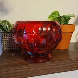 Beautiful Vintage Imperial Glass Dots Candy Bowl in Ruby Red