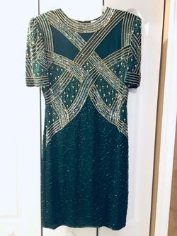 Hunter green and gold dress