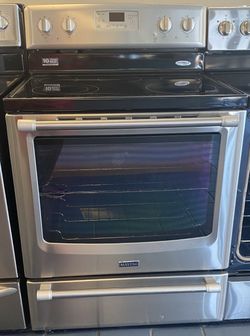 Stainless Steel Maytag Five Burner Glass Top Electric Stove (2-0170)