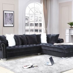 Lara Black Velvet RAF Oversized Sectional /couch /Living room set