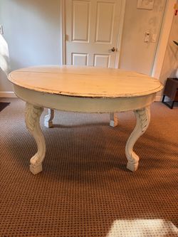 Distressed White Round Wood Coffee Table