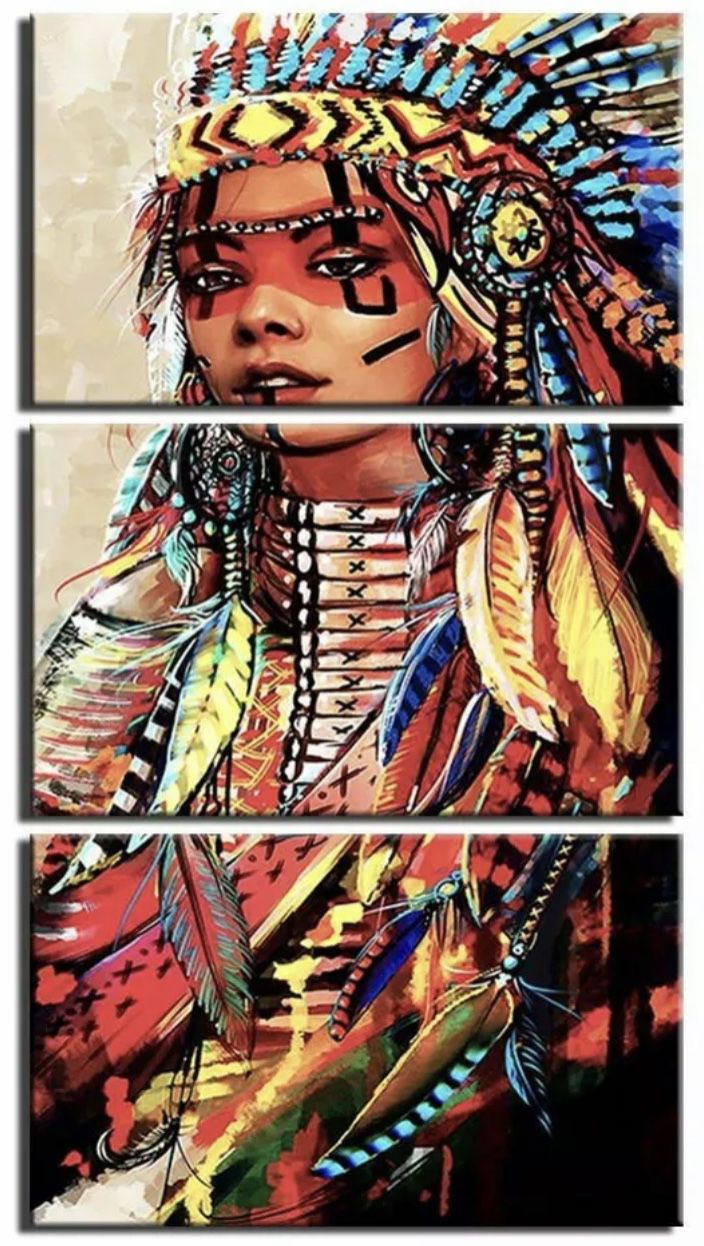 MOVING MUST GO, EXCEPTING REASONABLE OFFERS. Canvas Art Indian 3 Panels 24x16 Inches Each