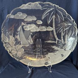 Mikasa SANTA CRUZ Clear Crystal Sail Boats Tropical Beach 18” Oval Platter