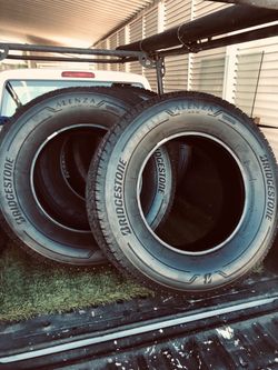 LT 265 70 R 18” Bridgestone Alenza. Load E 10 ply. $450 set of 4 DOT 2025 low-no miles.  $450