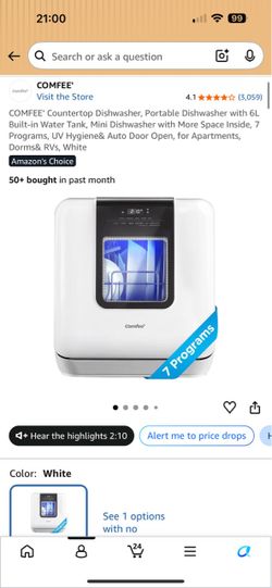 COMFEE’ Countertop Dishwasher – 6L Built-in Water Tank